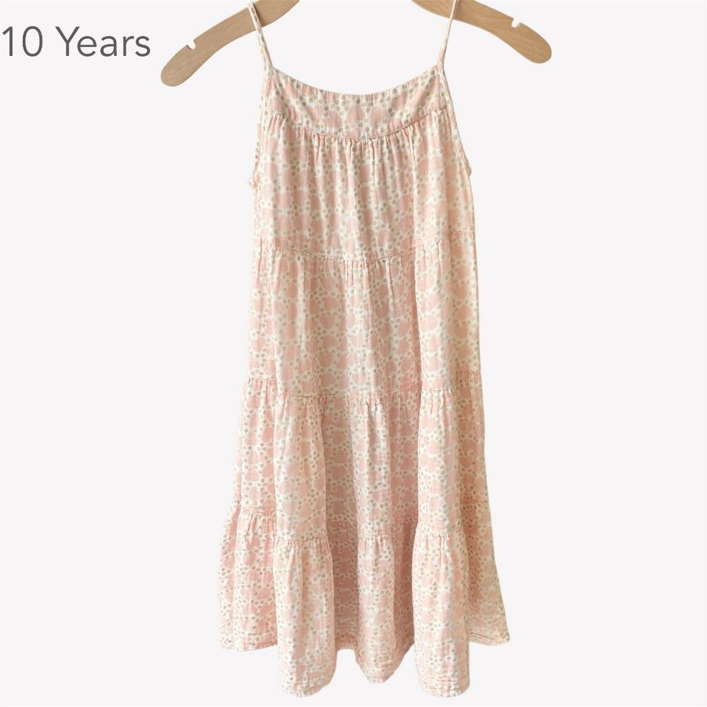 BonTon 10 Years Girls Kids Floral Tier Ruffle Pink Summer Dress Cotton Muslin